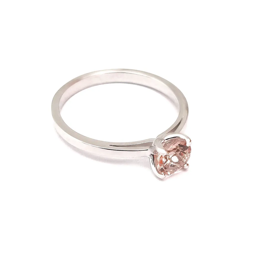 Delicate Solitaire Morganite Four Claw White Gold Ring