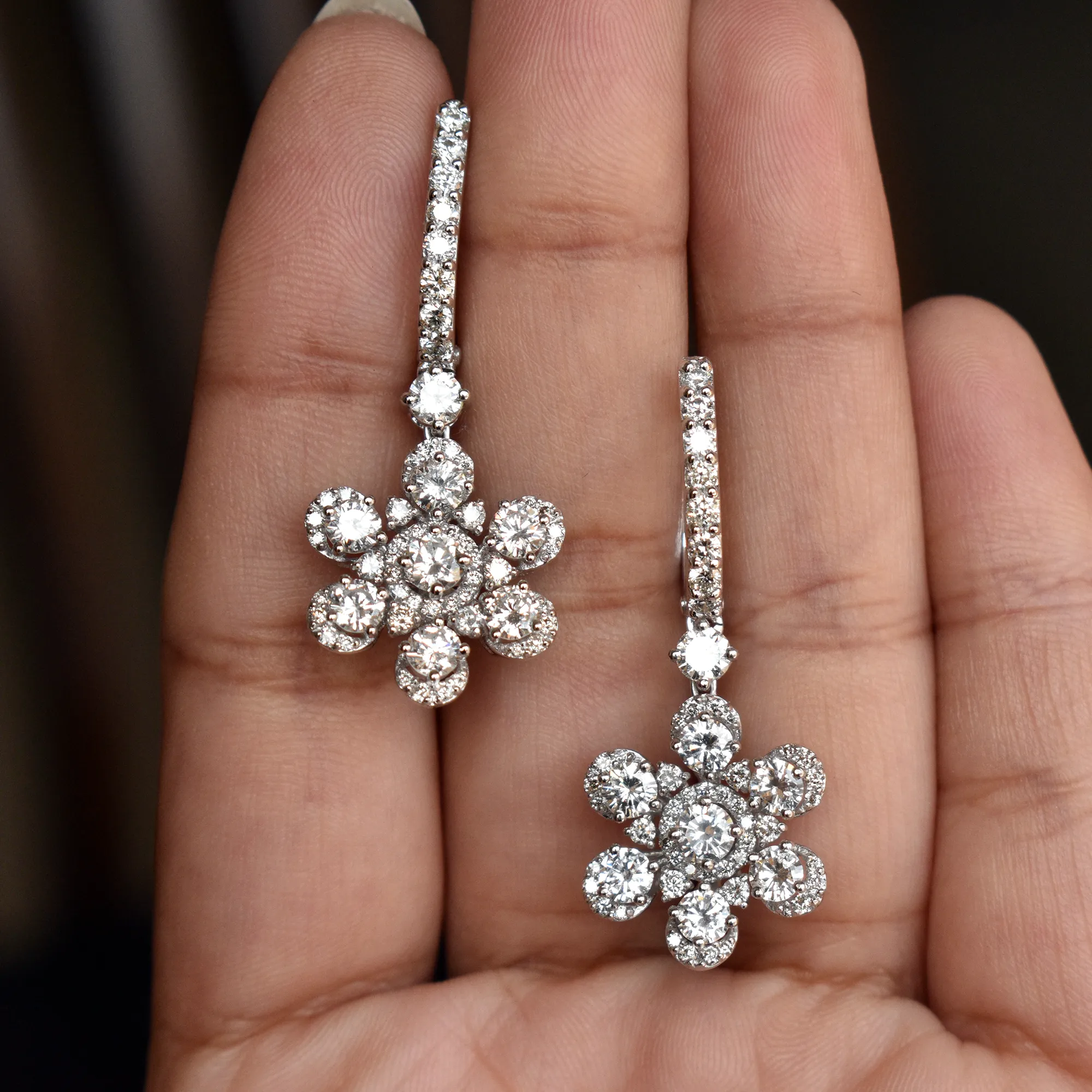Diamond Huggie Floral Dangle Earrings