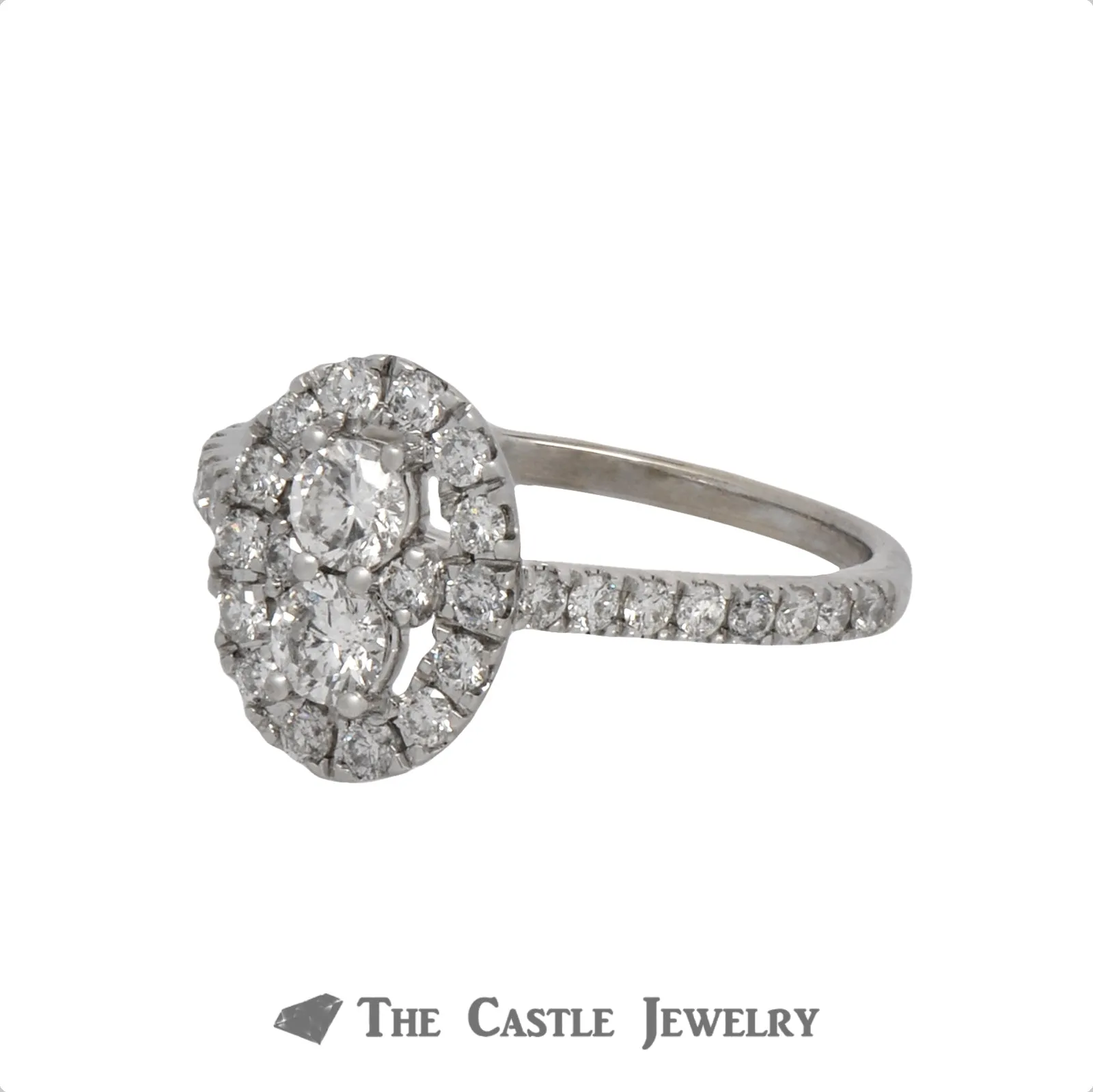 Double Diamond Halo Ever Us Engagement Ring with Diamond Accents in 14k White Gold