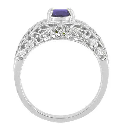 Edwardian Dome Filigree Iolite Promise Ring in Sterling Silver