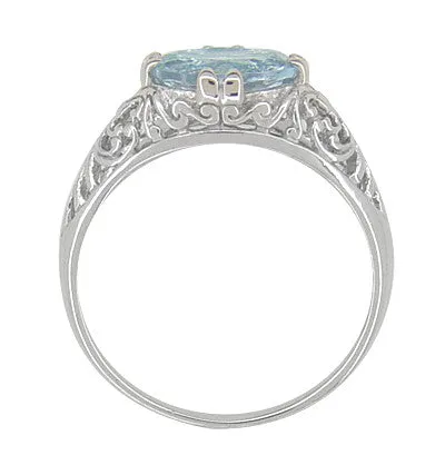 Edwardian Filigree 1.30 Carat Oval Blue Topaz Promise Ring in Sterling Silver