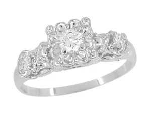 Eileen 1950's Vintage Square Top Diamond Engagement Ring in 14 Karat White Gold