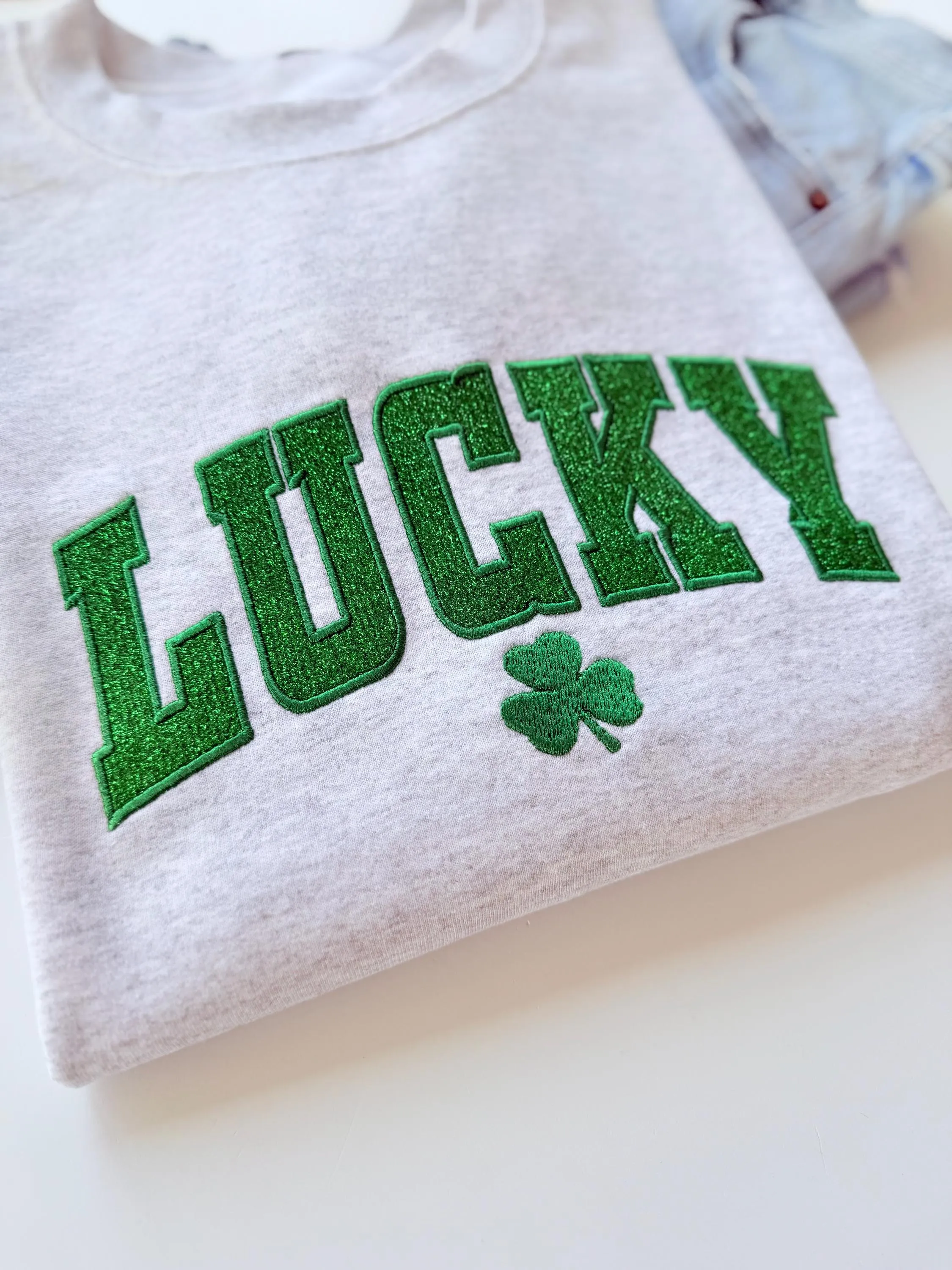 Embroidered Glitter Lucky St. Patrick's Day Sweatshirt