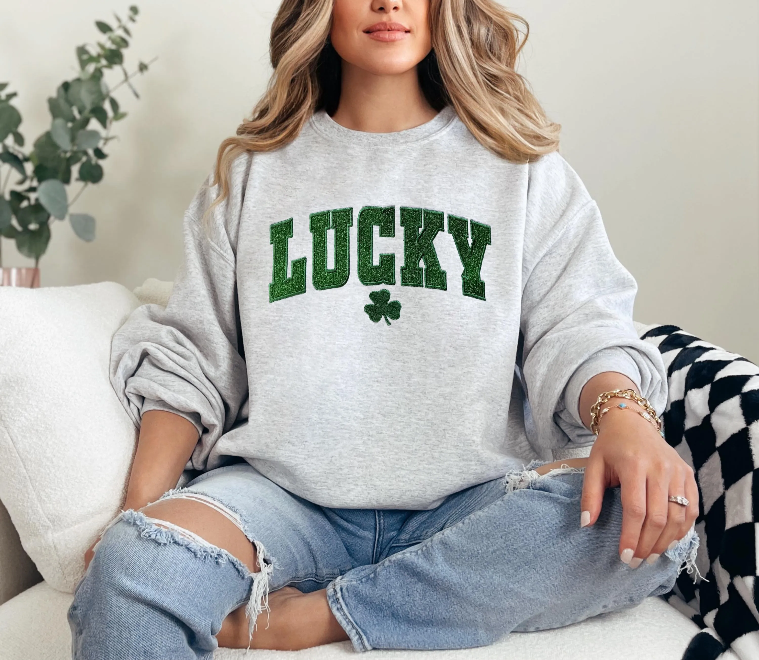 Embroidered Glitter Lucky St. Patrick's Day Sweatshirt