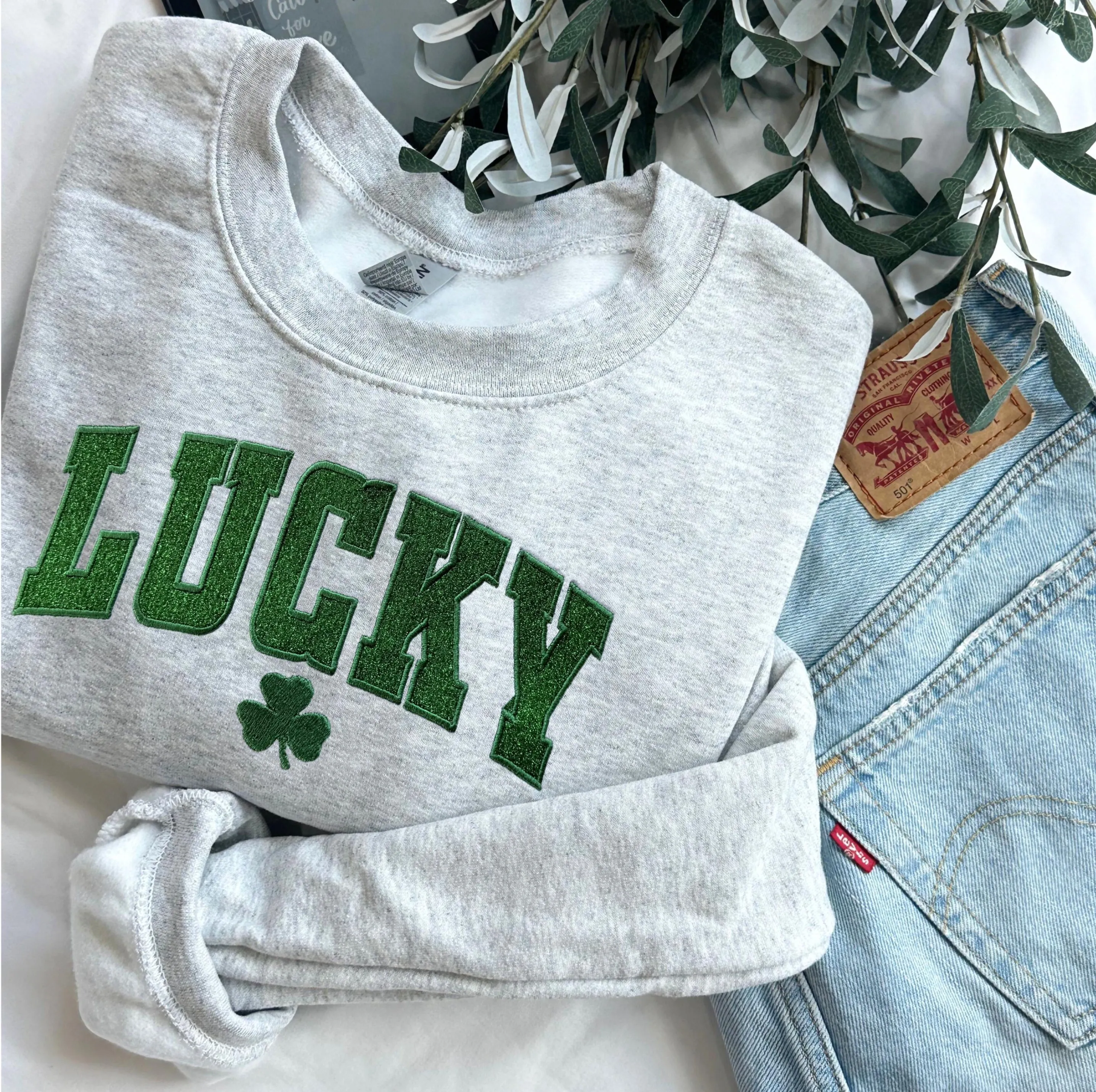 Embroidered Glitter Lucky St. Patrick's Day Sweatshirt