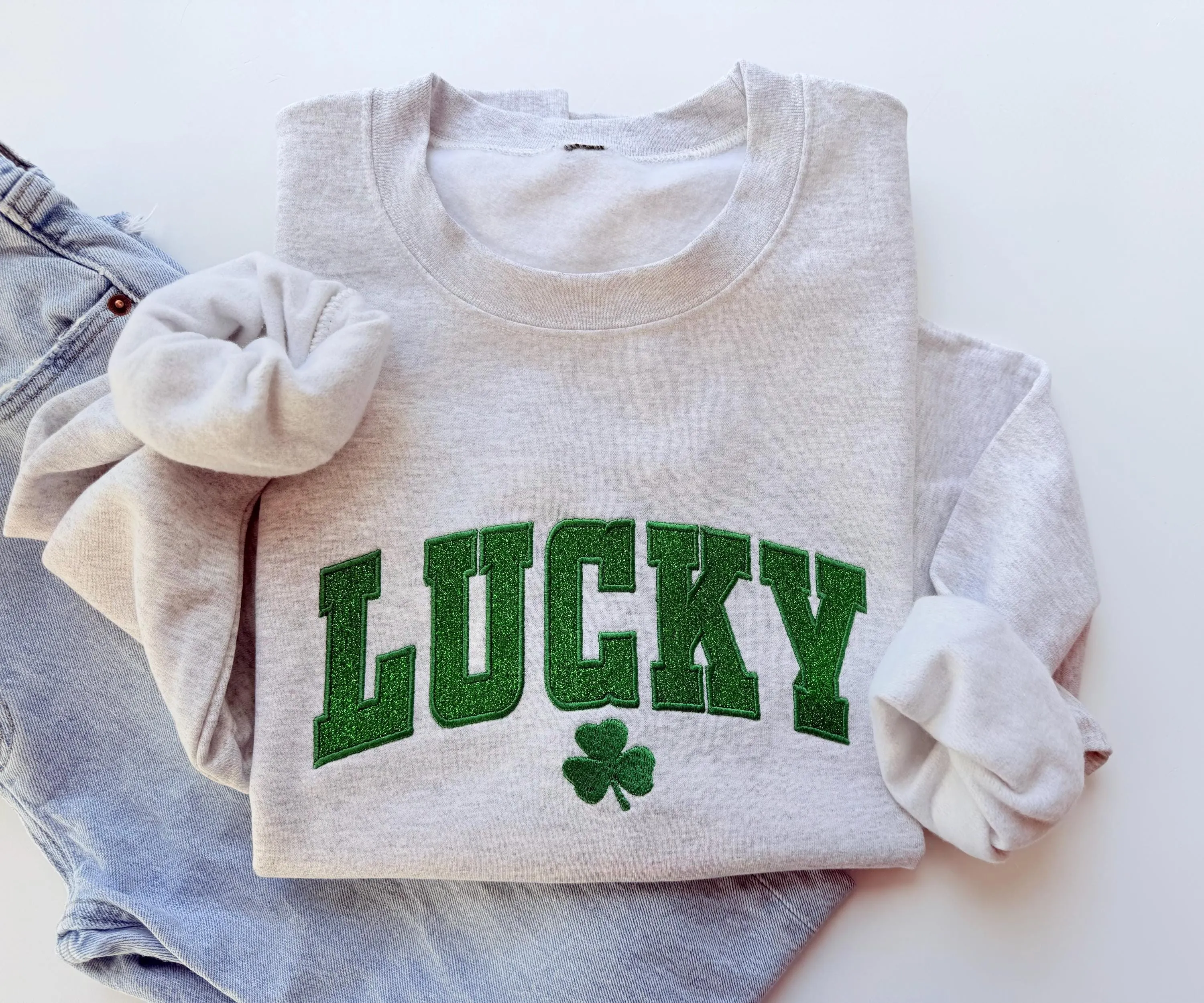 Embroidered Glitter Lucky St. Patrick's Day Sweatshirt