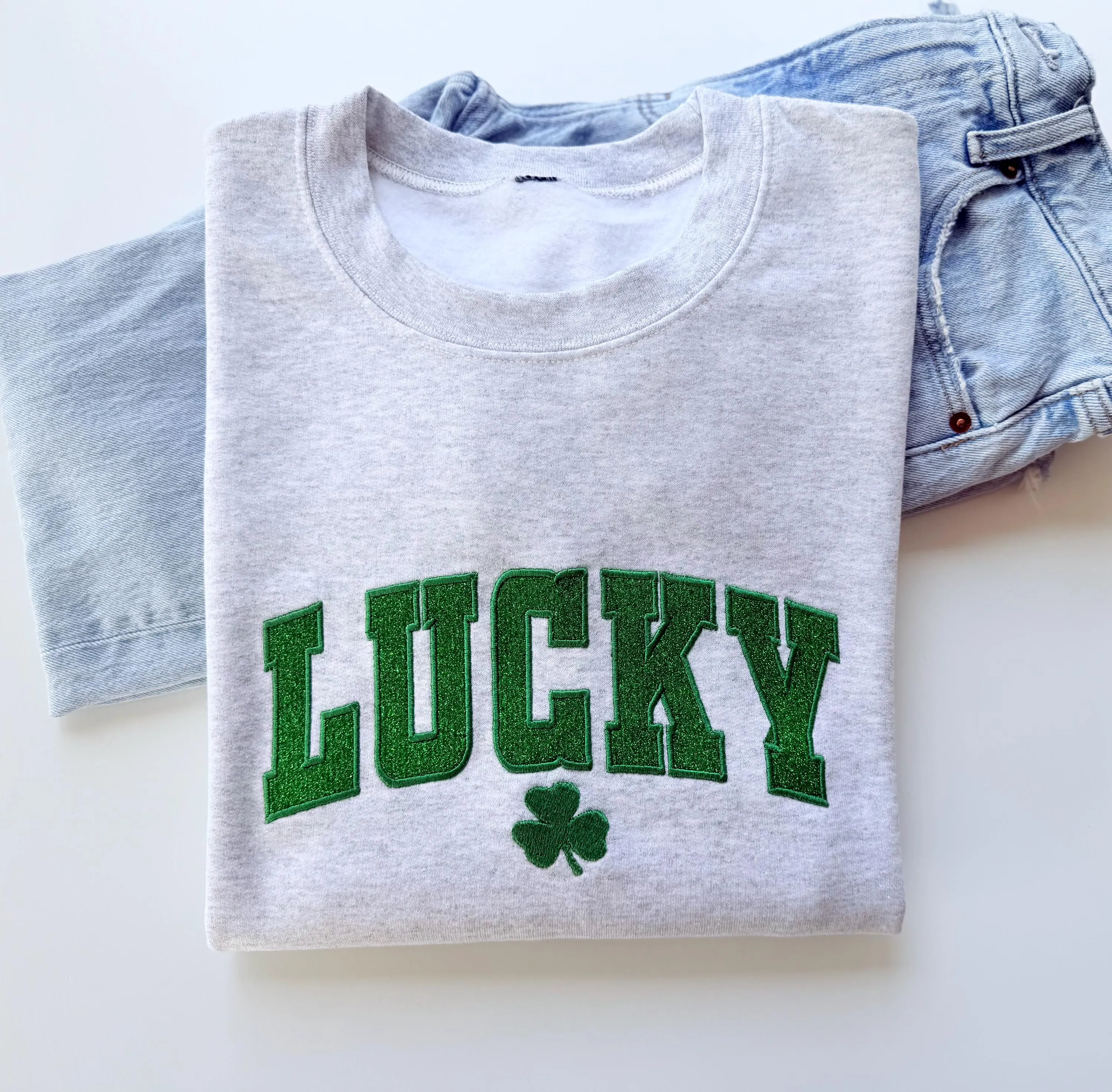 Embroidered Glitter Lucky St. Patrick's Day Sweatshirt