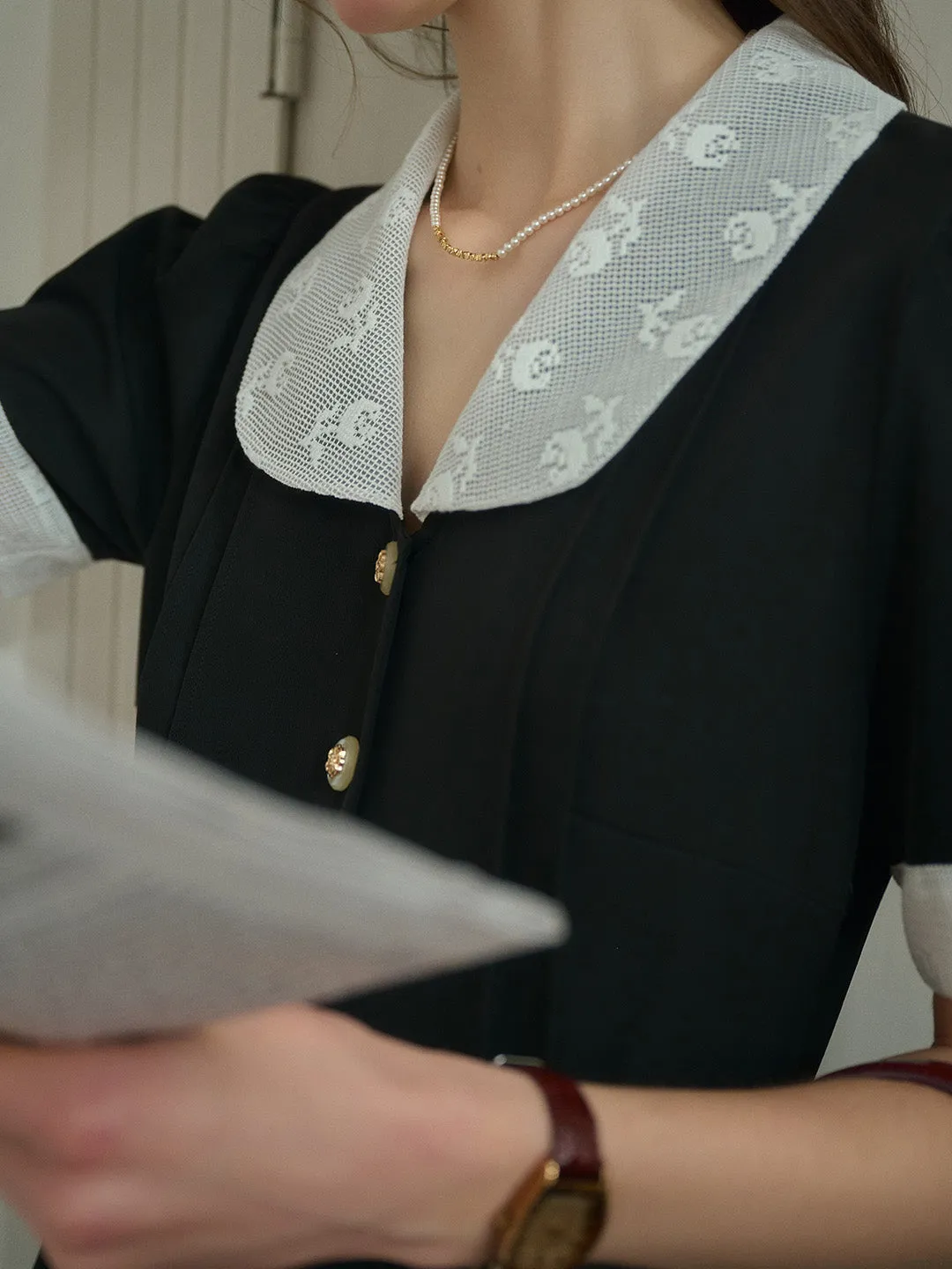 Evelyn Peter Pen Collar Contrasting Dress