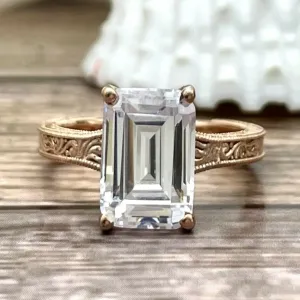 Exquisite 3.75 Ct Emerald Cut Moissanite Ring| 14K Solid Rose Gold
