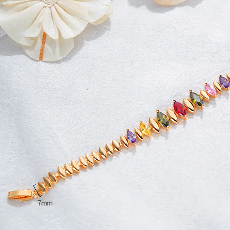 Exquisite Delicate Color Diamond Copper Plated 18K Gold Imitation Gold Bracelet