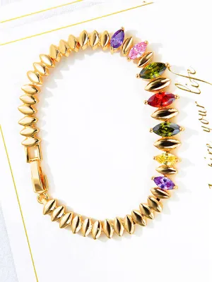 Exquisite Delicate Color Diamond Copper Plated 18K Gold Imitation Gold Bracelet