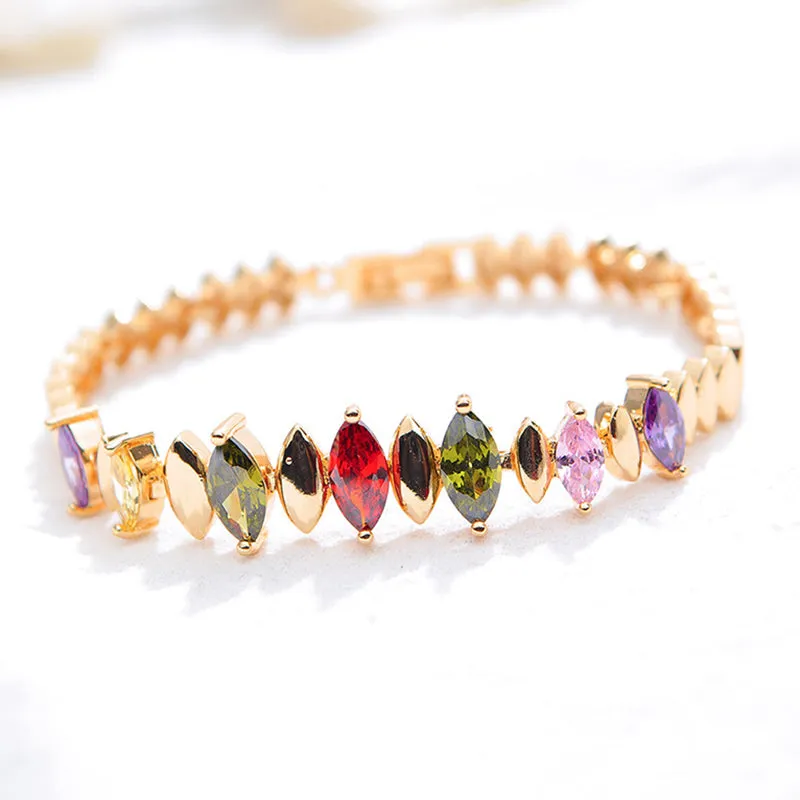 Exquisite Delicate Color Diamond Copper Plated 18K Gold Imitation Gold Bracelet