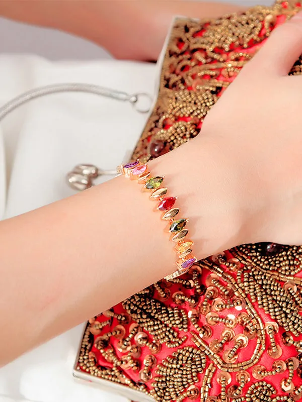 Exquisite Delicate Color Diamond Copper Plated 18K Gold Imitation Gold Bracelet