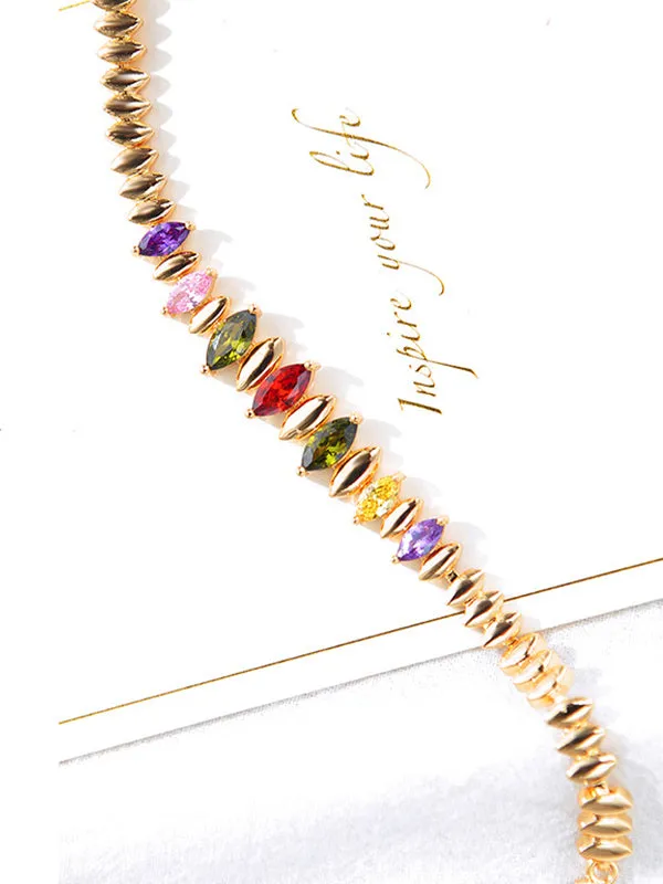 Exquisite Delicate Color Diamond Copper Plated 18K Gold Imitation Gold Bracelet