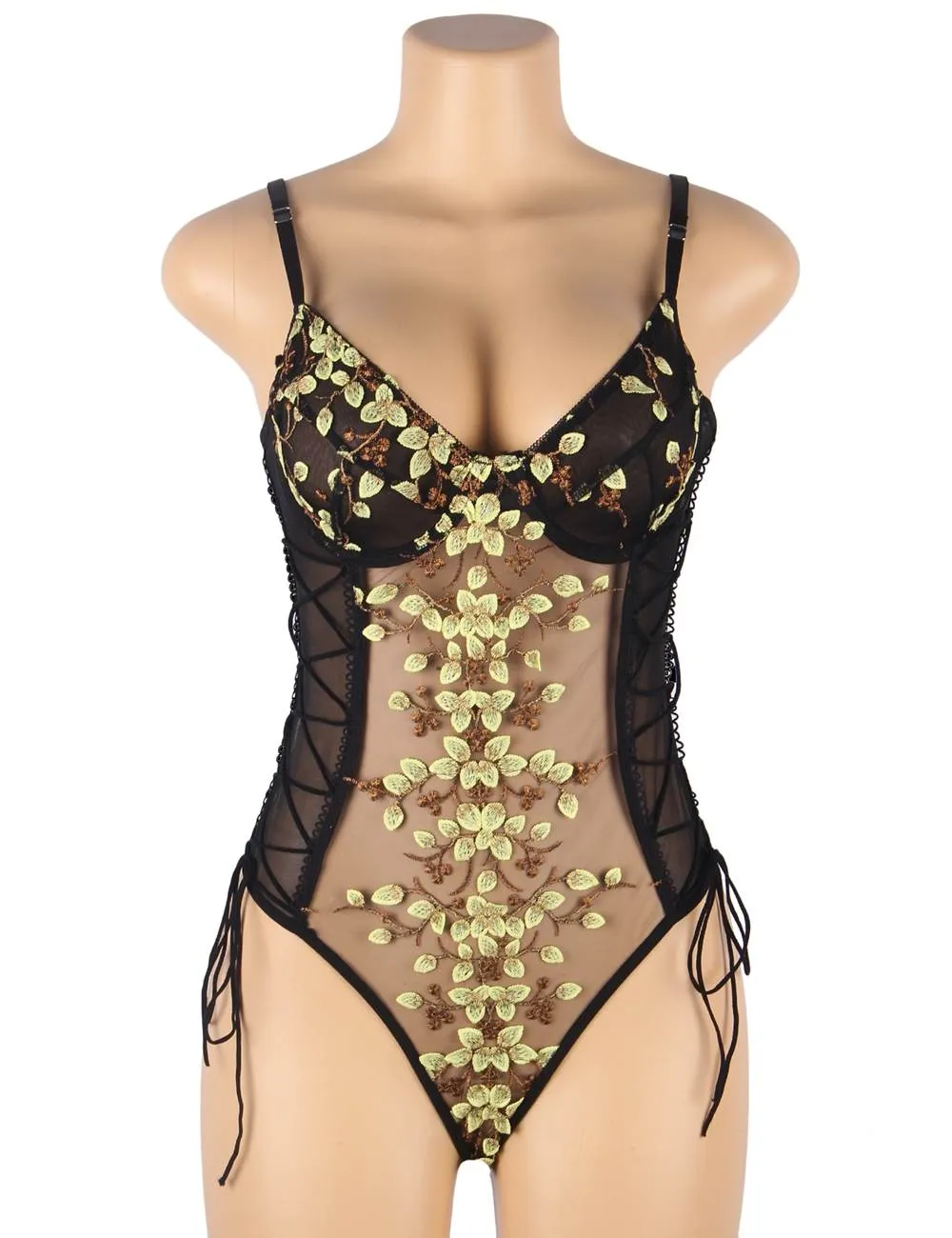 Exquisite Embroidery Mesh Bodysuit Egypt With Underwire