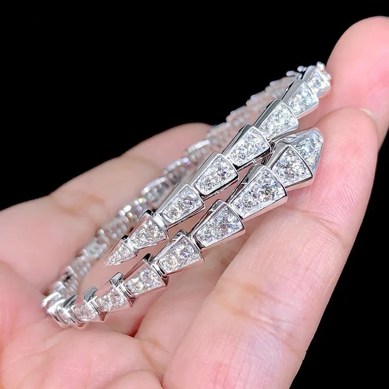 Exquisite Round Cut Diamond Snake Bangle