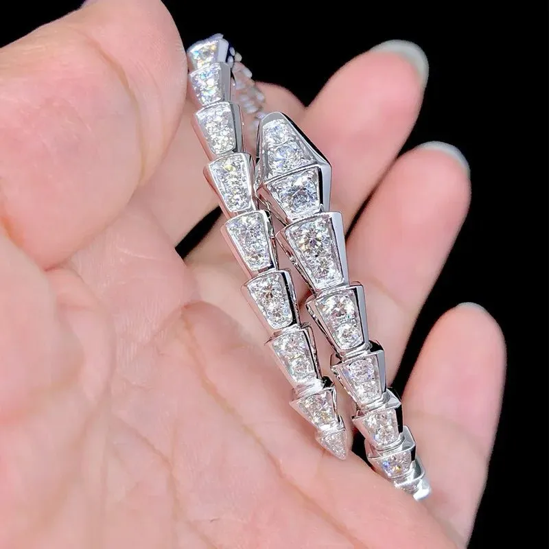 Exquisite Round Cut Diamond Snake Bangle