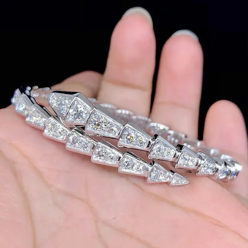 Exquisite Round Cut Diamond Snake Bangle
