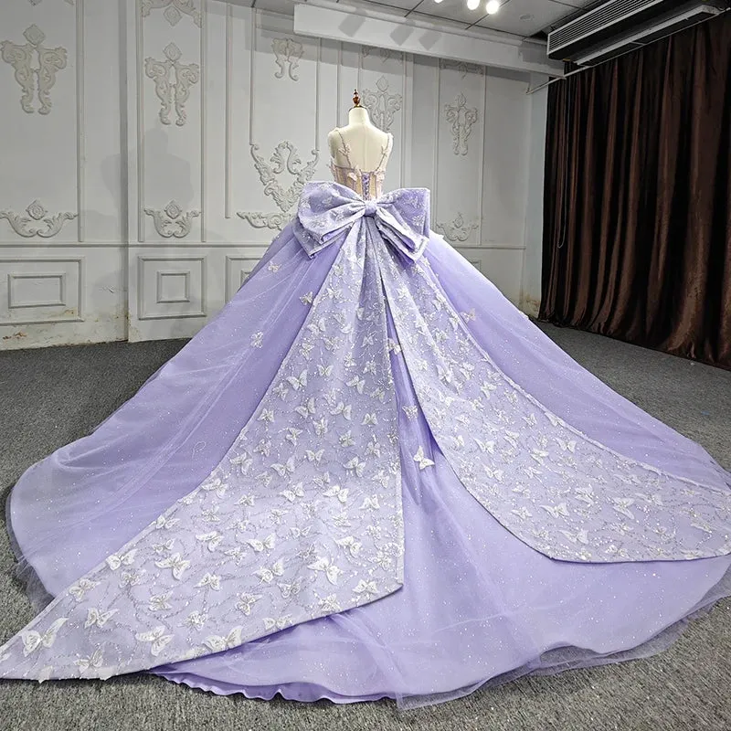 Exquisite Spaghetti Straps Quinceanera Dresses Sleeveless Ball Gown with Butterfly Appliques and Bowknot