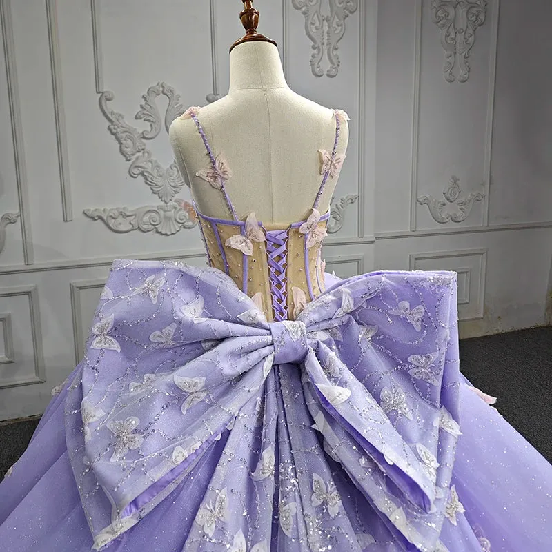 Exquisite Spaghetti Straps Quinceanera Dresses Sleeveless Ball Gown with Butterfly Appliques and Bowknot