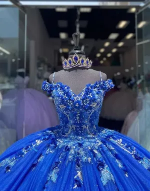 Exquisite Spaghetti Straps Royal Blue Ball Gown with Appliques