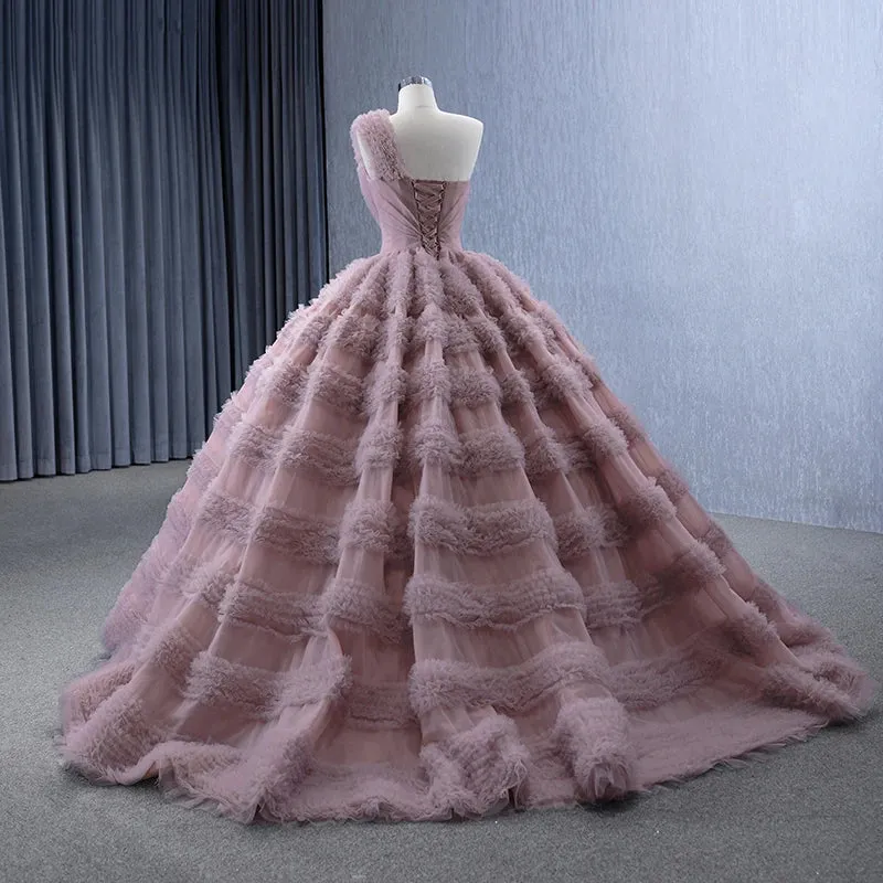 Exquisite Tiered One-Shoulder Sleeveless Ball Gown Evening Party Dresses