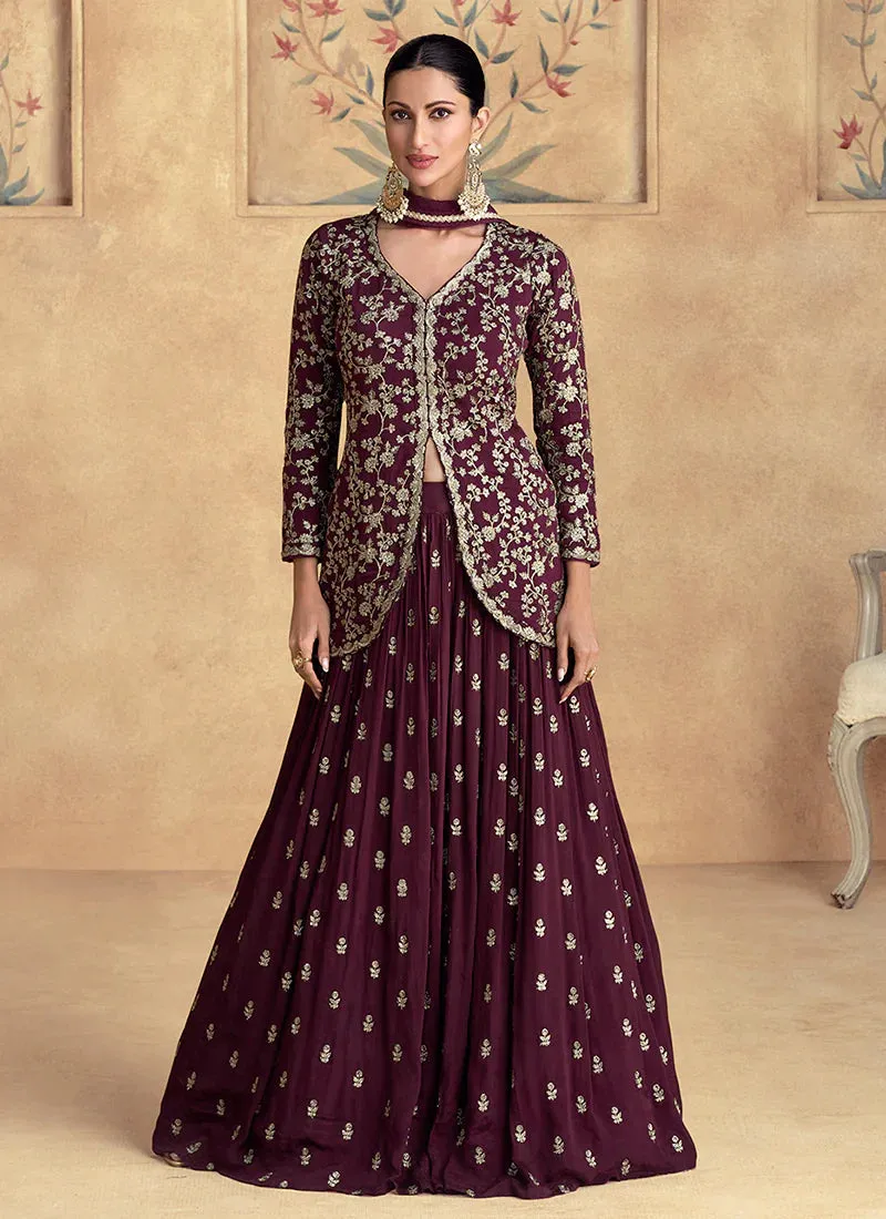 Exquisite Zari Embroidered Wine Red Lehenga