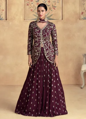 Exquisite Zari Embroidered Wine Red Lehenga