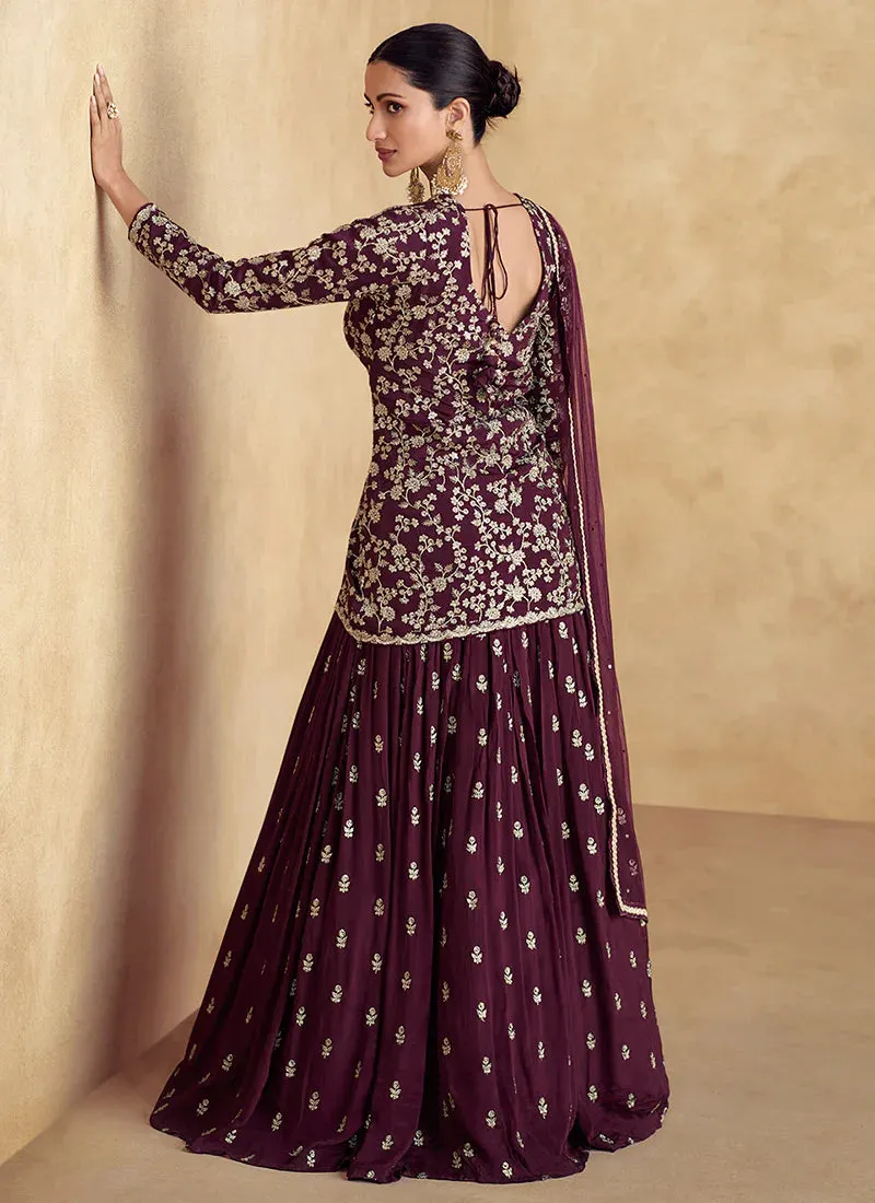 Exquisite Zari Embroidered Wine Red Lehenga