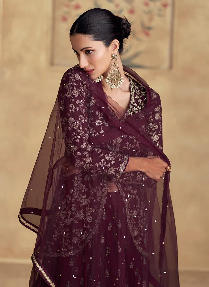 Exquisite Zari Embroidered Wine Red Lehenga