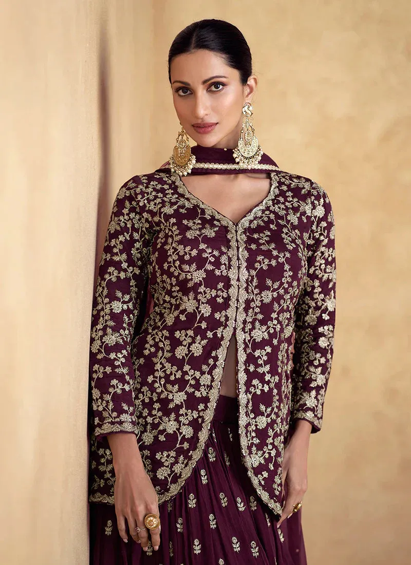 Exquisite Zari Embroidered Wine Red Lehenga