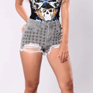 Fashion Nova 72k Streetwear &quot;Make It Nasty&quot; Studs Distressed High Rise Shorts