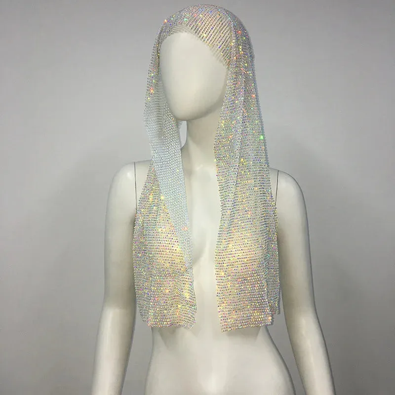 Fashion Women Bandana Hair Band Crystal Rhinestone Fishnet Headscarf Hip Hop Turban Hat Streetwear Muslim Scarf  Accessories