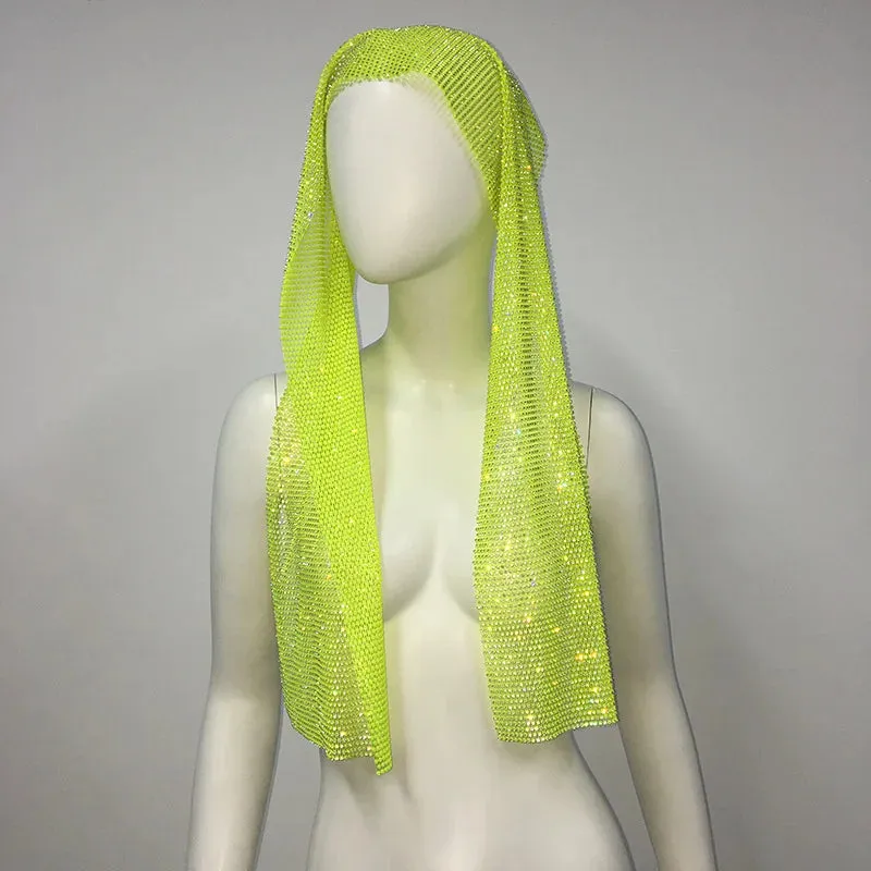 Fashion Women Bandana Hair Band Crystal Rhinestone Fishnet Headscarf Hip Hop Turban Hat Streetwear Muslim Scarf  Accessories