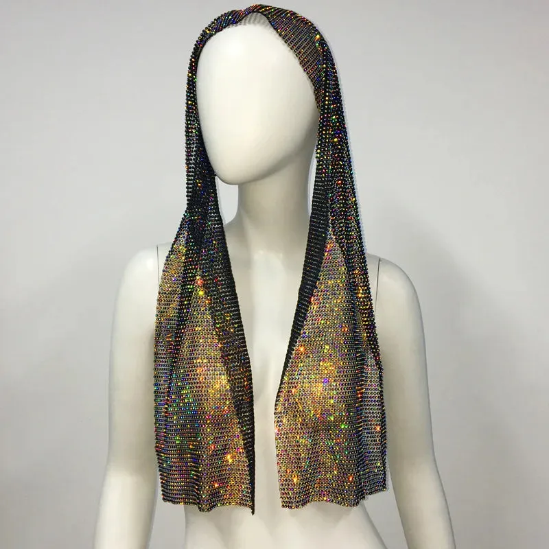 Fashion Women Bandana Hair Band Crystal Rhinestone Fishnet Headscarf Hip Hop Turban Hat Streetwear Muslim Scarf  Accessories