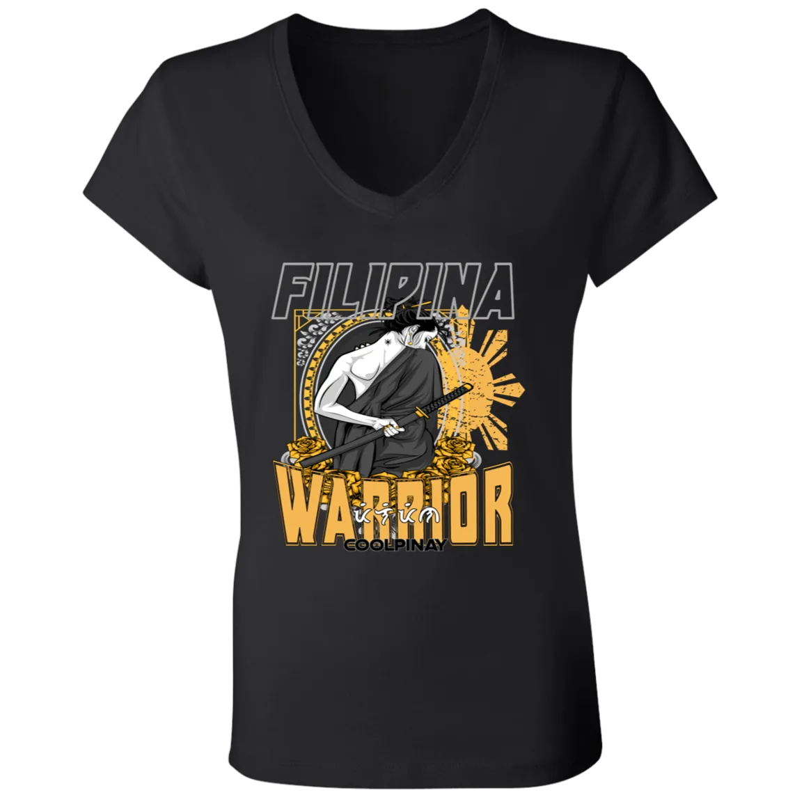 Filipina Warrior Samurai Ladies' Jersey V-Neck T-Shirt