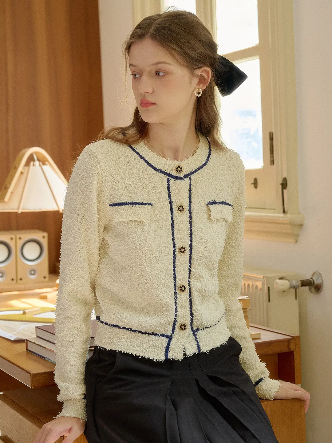 【Final Sale】Beatrix Round Neck Contrasting Cardigan