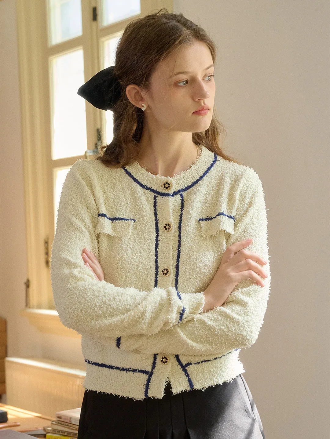 【Final Sale】Beatrix Round Neck Contrasting Cardigan