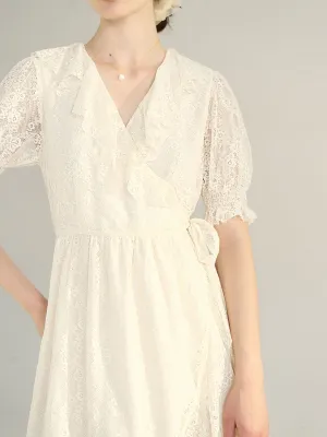 【Final Sale】Emberlynn V Neck Puff Sleeve Lace Dress