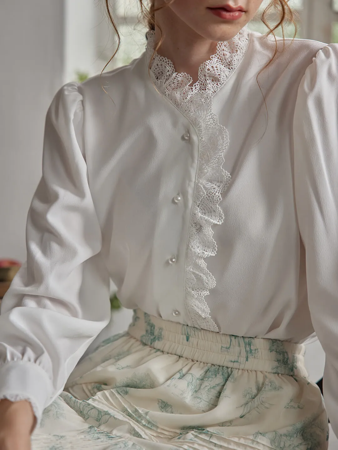 【Final Sale】Hanna Puff Sleeve White Lace Blouse