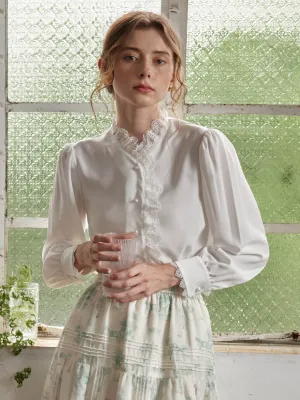 【Final Sale】Hanna Puff Sleeve White Lace Blouse