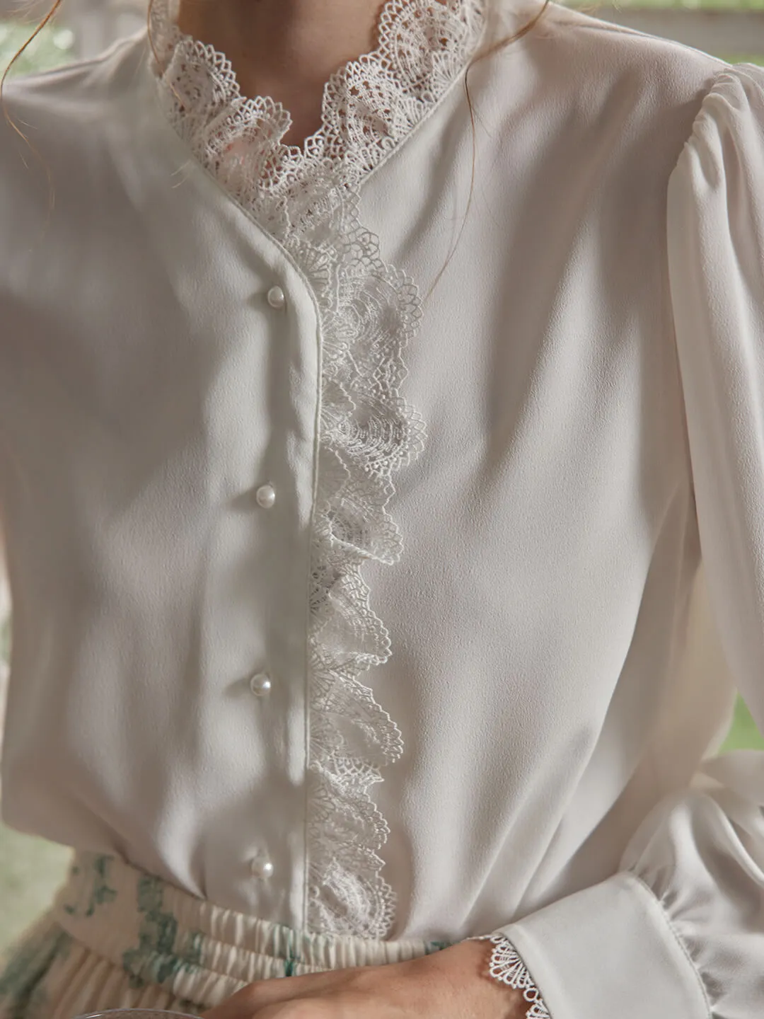 【Final Sale】Hanna Puff Sleeve White Lace Blouse