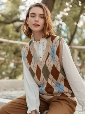 【Final Sale】Jolene Argyle Patterned Knit Vest Sweater