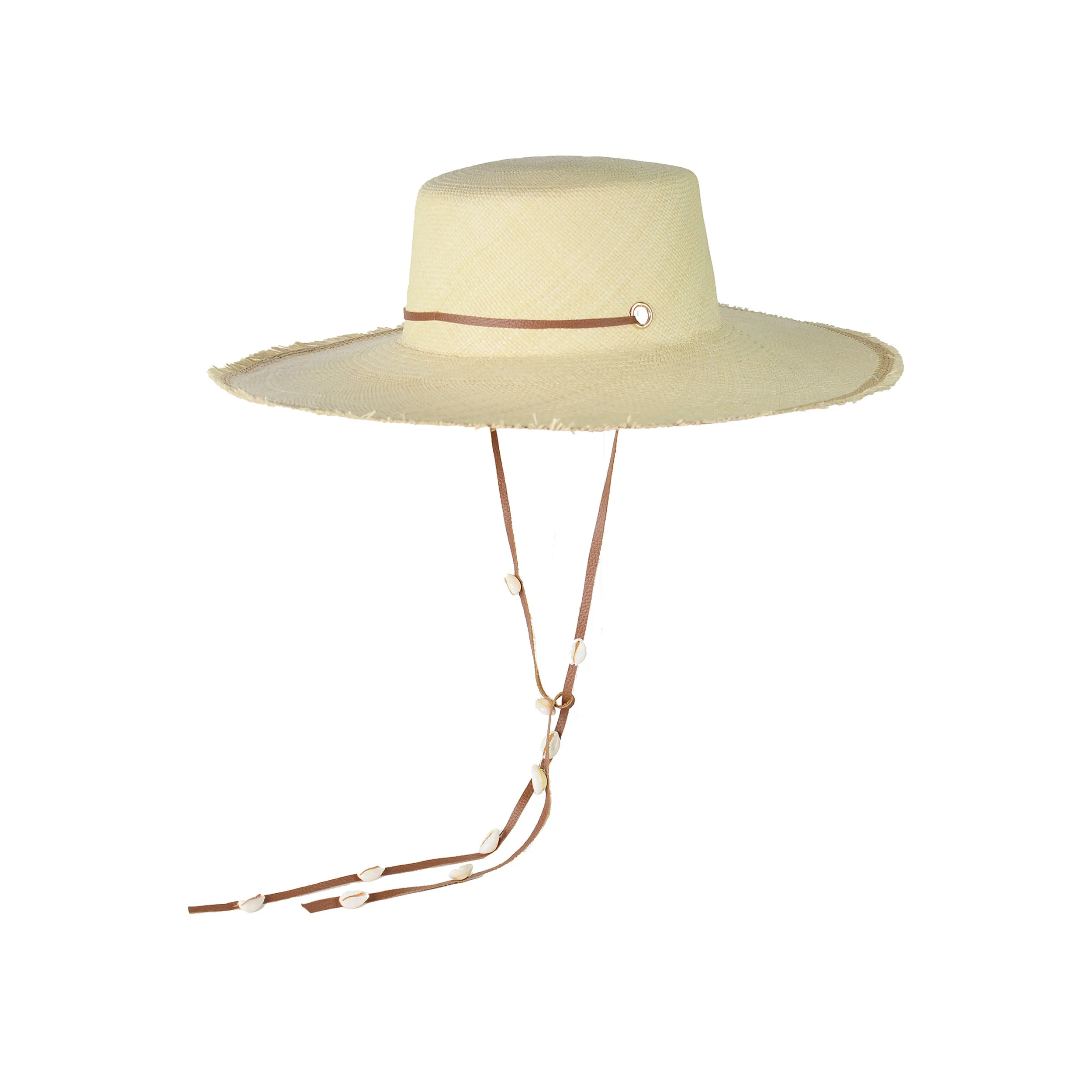 Frayed Cordovan Long Brim Hat With Shells