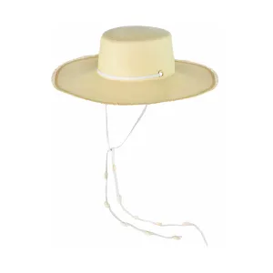 Frayed Cordovan Long Brim Hat With Shells