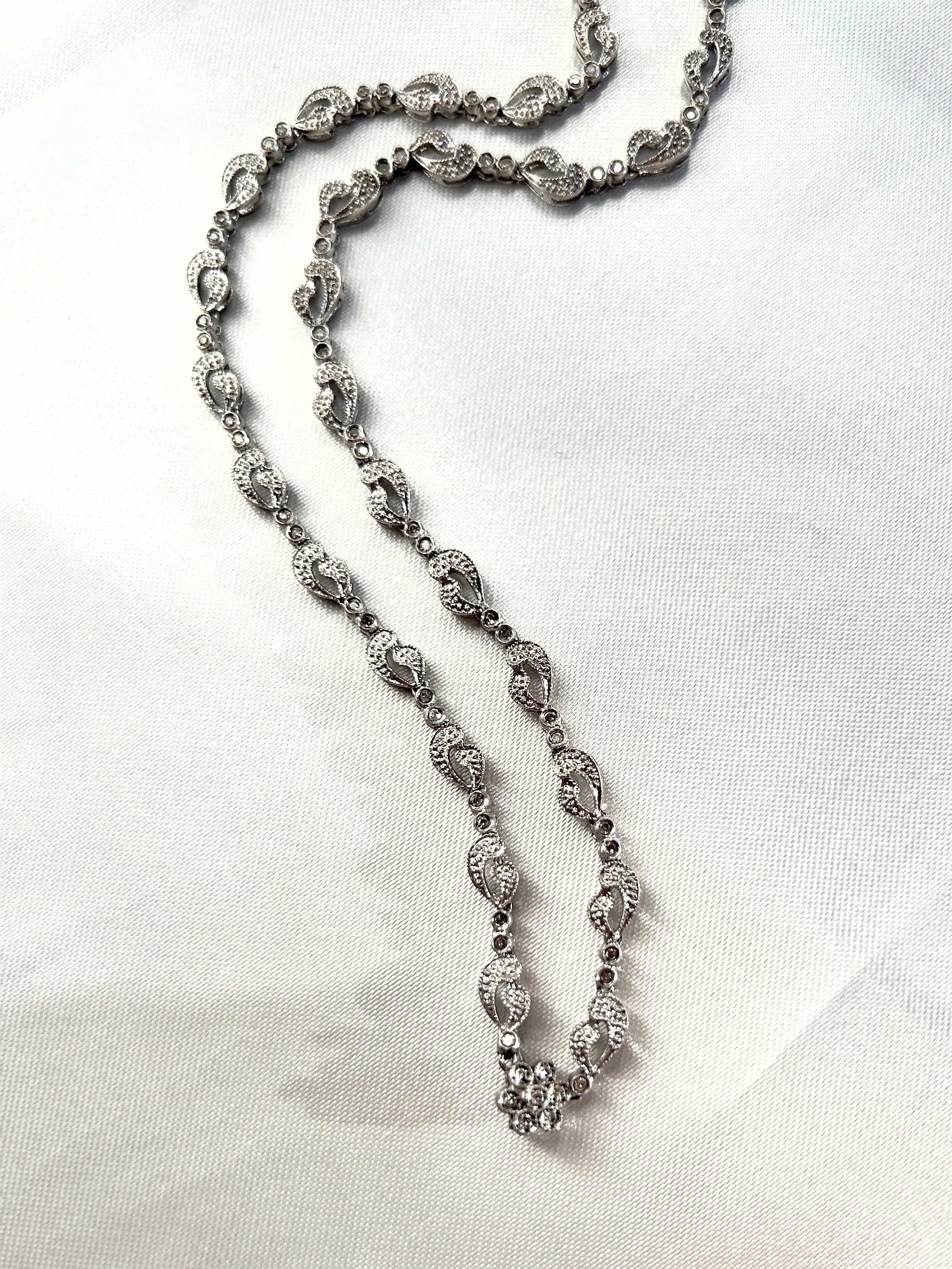 French Ornament Natural Diamonds White Gold Chain Necklace