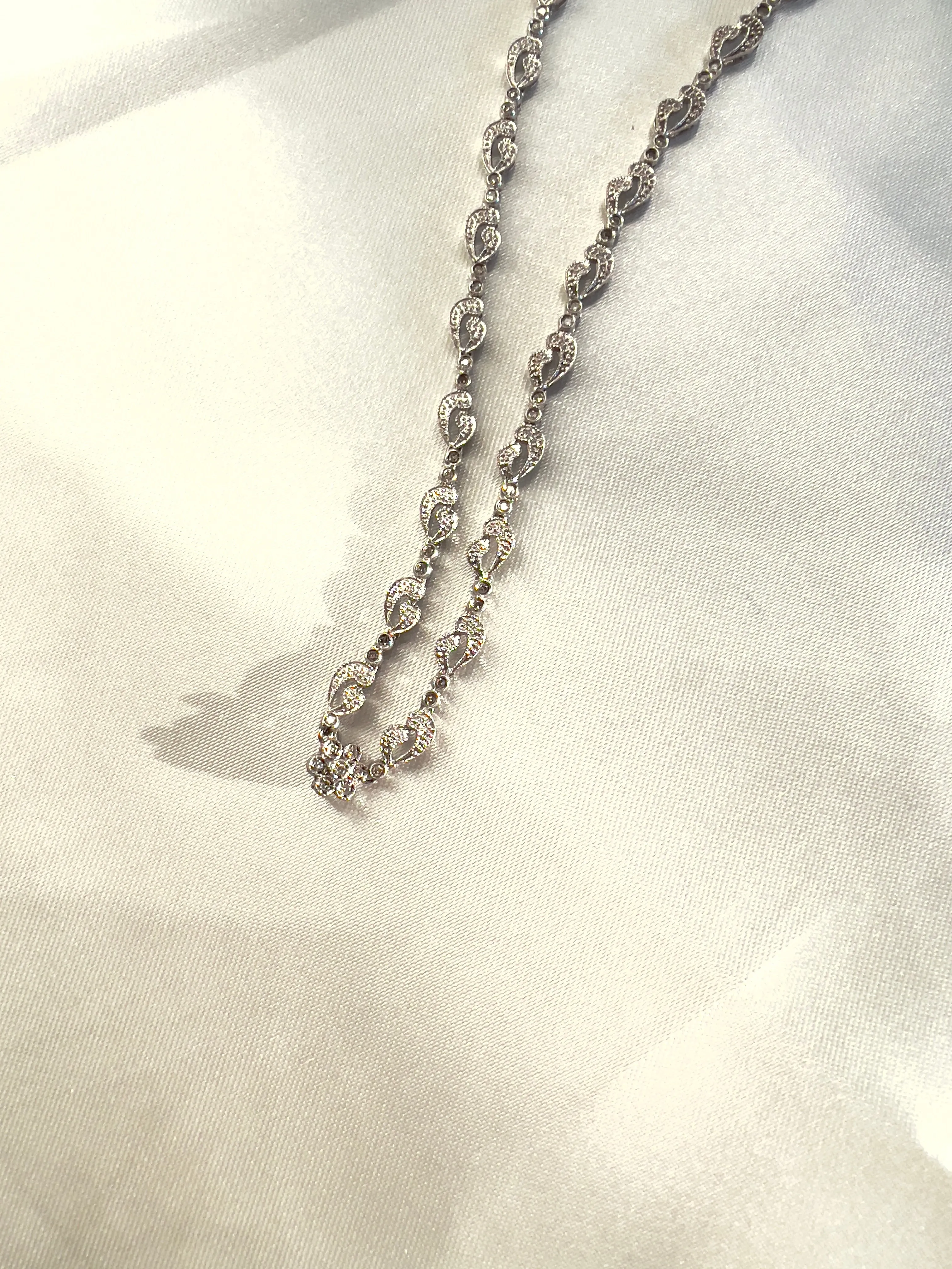 French Ornament Natural Diamonds White Gold Chain Necklace