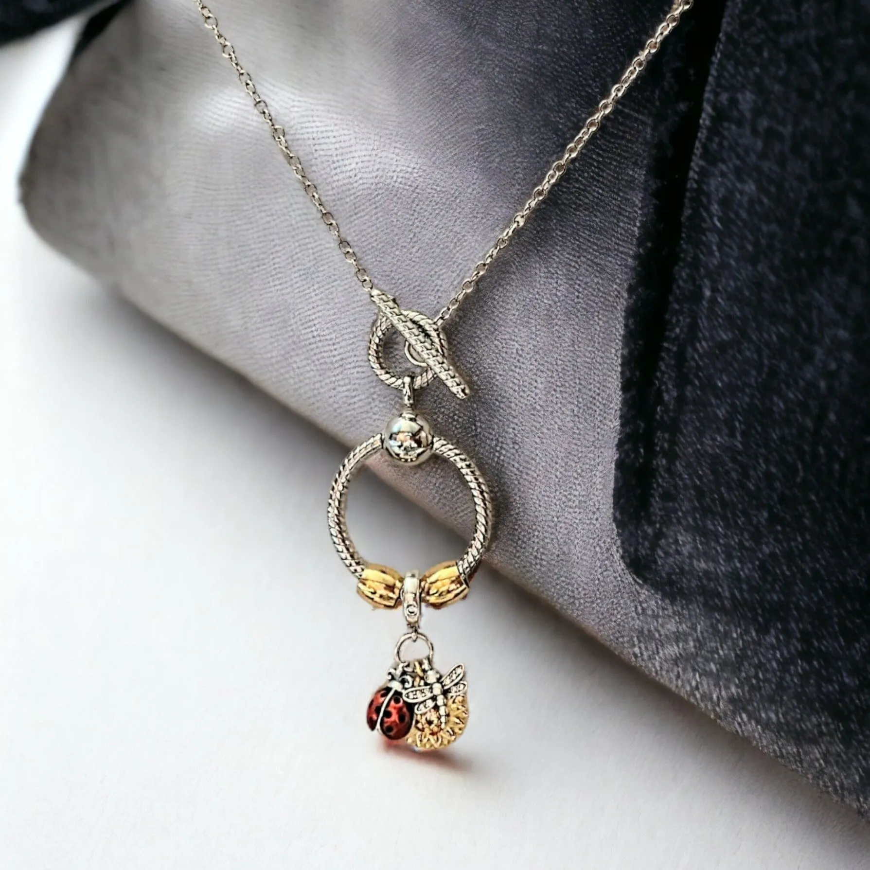 Garden Party Sterling Silver Toggle Charm Necklace, 20 inches