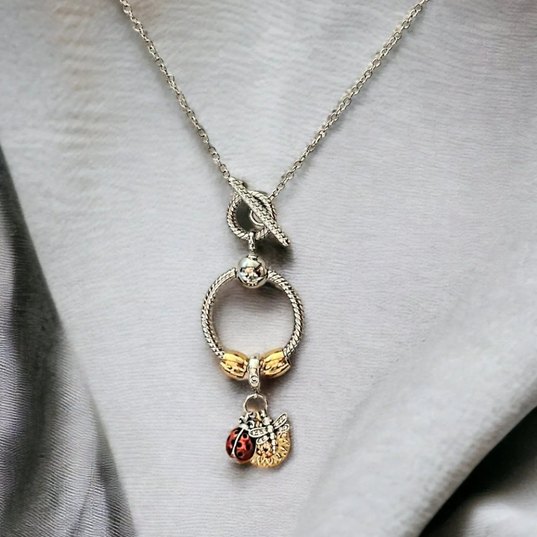 Garden Party Sterling Silver Toggle Charm Necklace, 20 inches