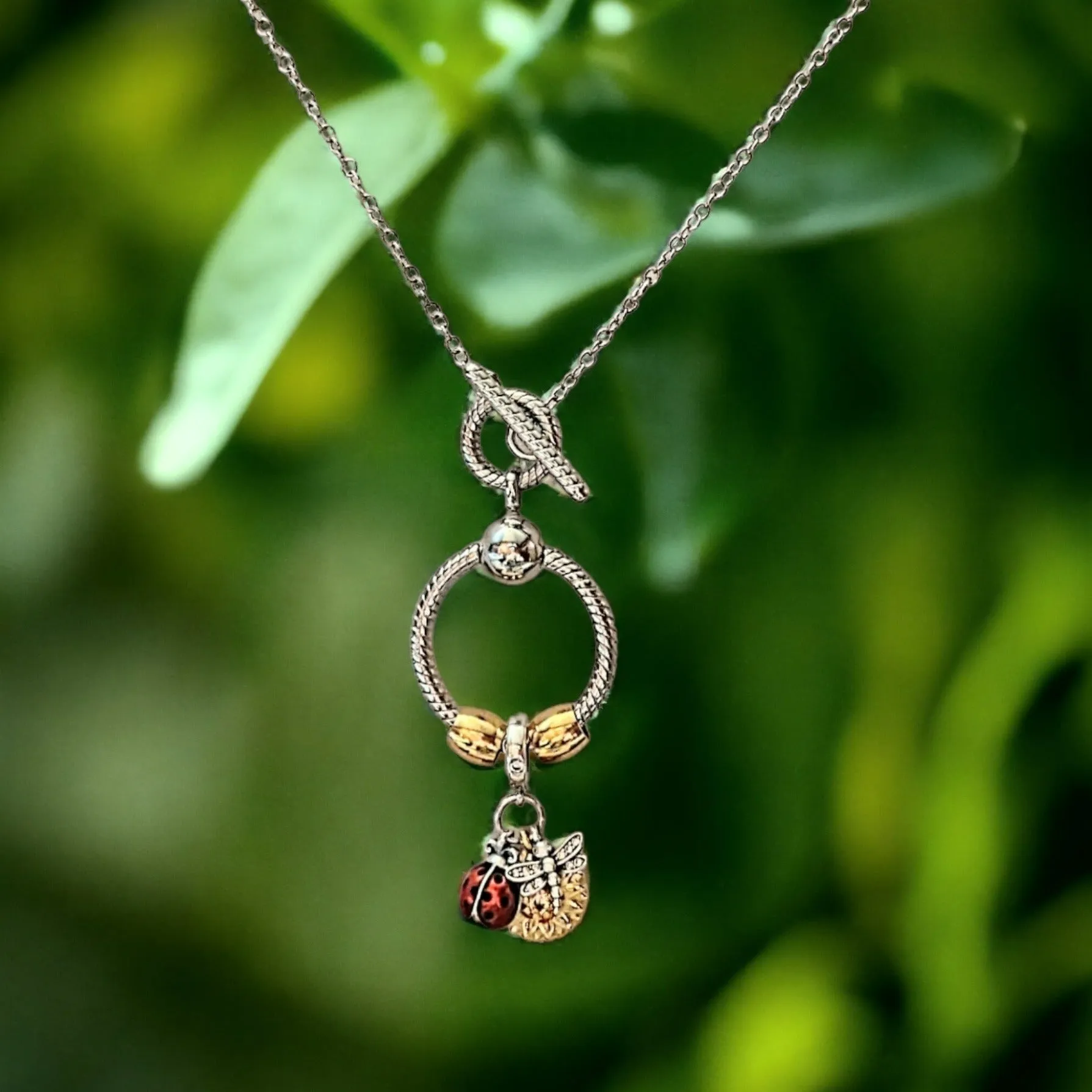 Garden Party Sterling Silver Toggle Charm Necklace, 20 inches